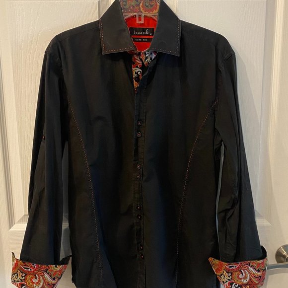 Issac b Other - Men's Issac b Slim Fit Trendy Y2K Black Shirt with Reversible cuffs Size M